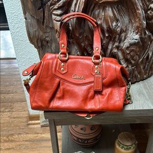 Coach Orange Leather Satchel with Gold Accents